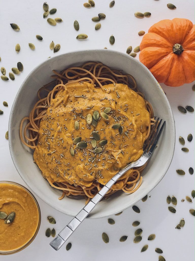 creamy vegan pumpkin pasta comfort food dinner